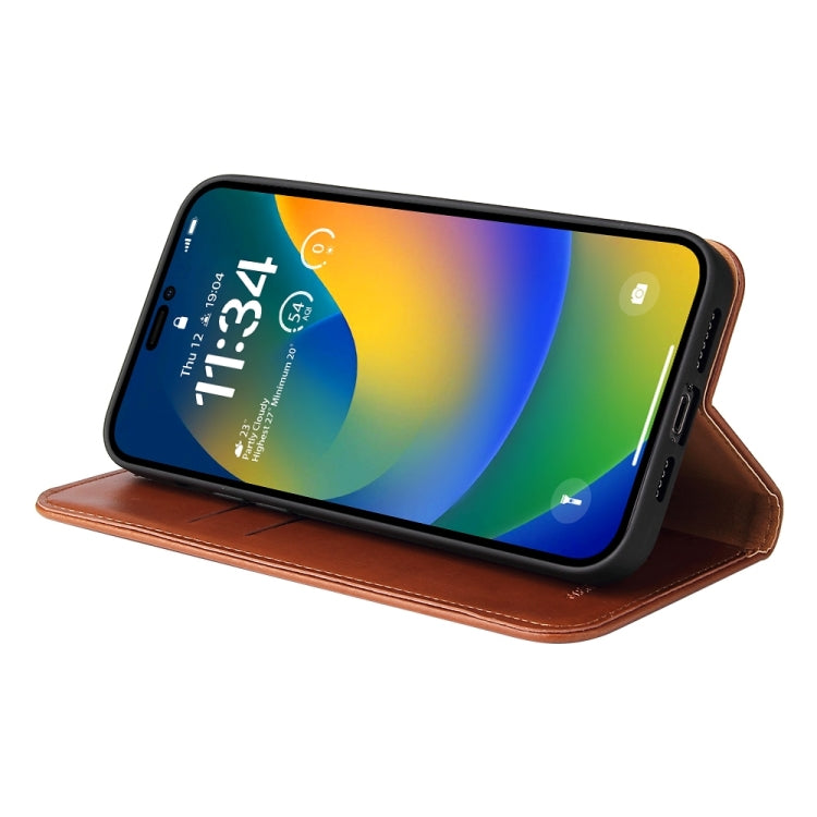 Étui en cuir marron à rabat horizontal avec support et fentes pour cartes iPhone 15 pro - ABYTONPHONE