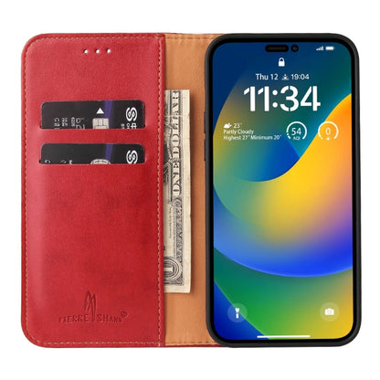 Étui en cuir rouge à rabat horizontal avec support et fentes pour cartes iPhone 15 Pro - ABYTONPHONE