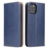 Étui en cuir bleu nuit à rabat horizontal avec support et fentes pour cartes iPhone 15 Pro - ABYTONPHONE