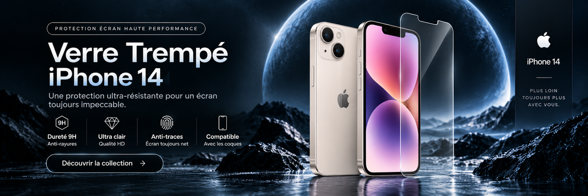 Verre trempé iPhone 14 – bannière collection Abytonphone