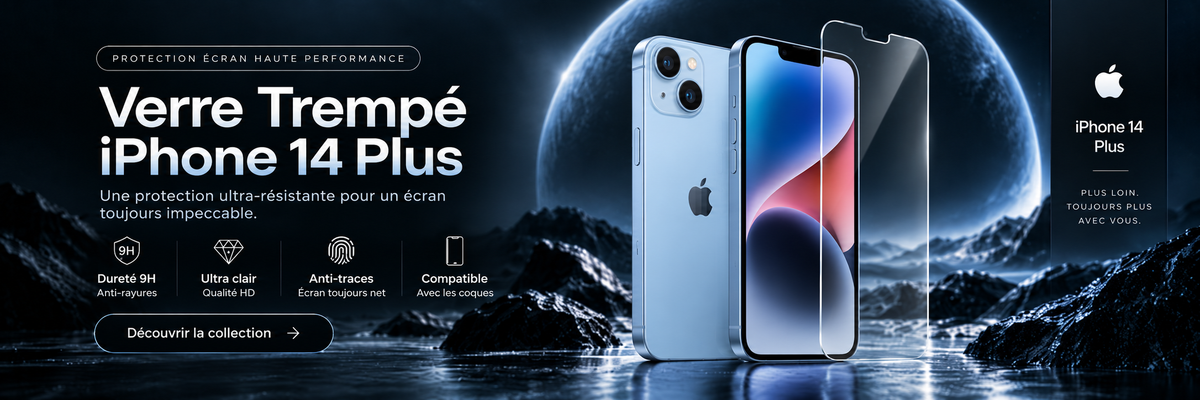 Verre trempé iPhone 14 Plus – bannière collection Abytonphone