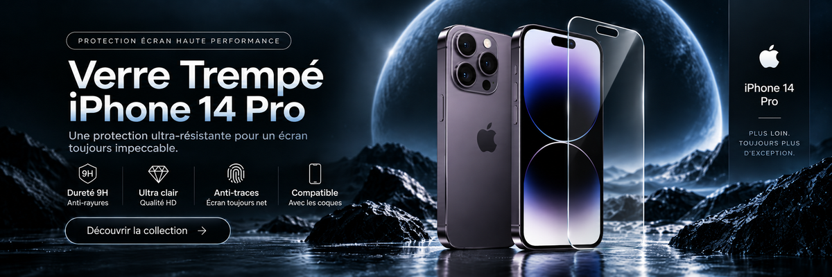 Verre trempé iPhone 14 Pro – bannière collection Abytonphone