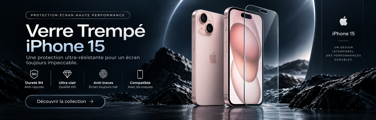 Verre trempé iPhone 15 – bannière collection Abytonphone