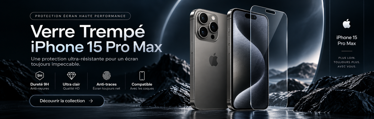 Verre trempé iPhone 15 Pro Max – bannière collection Abytonphone