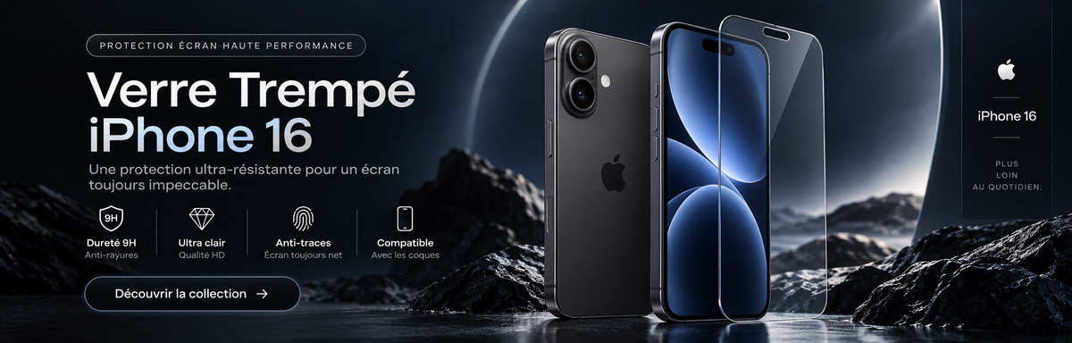 Verre trempé iPhone 16 – bannière collection Abytonphone