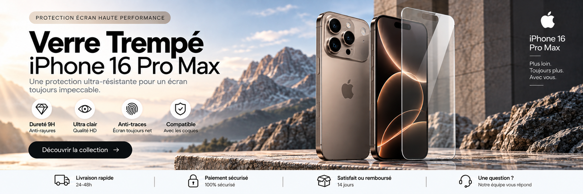 Verre trempé iPhone 16 Pro Max – bannière collection Abytonphone