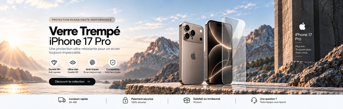Verre trempé iPhone 17 Pro – bannière collection Abytonphone