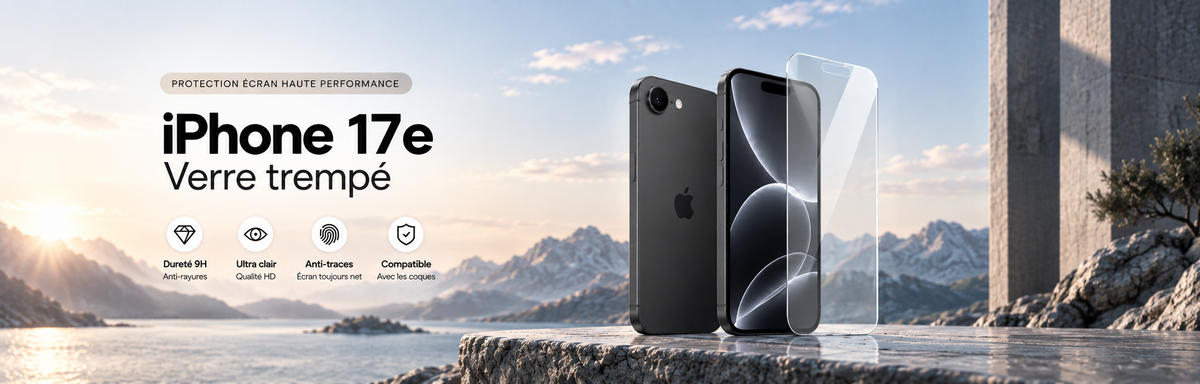 Verre trempé iPhone 17e – bannière collection Abytonphone
