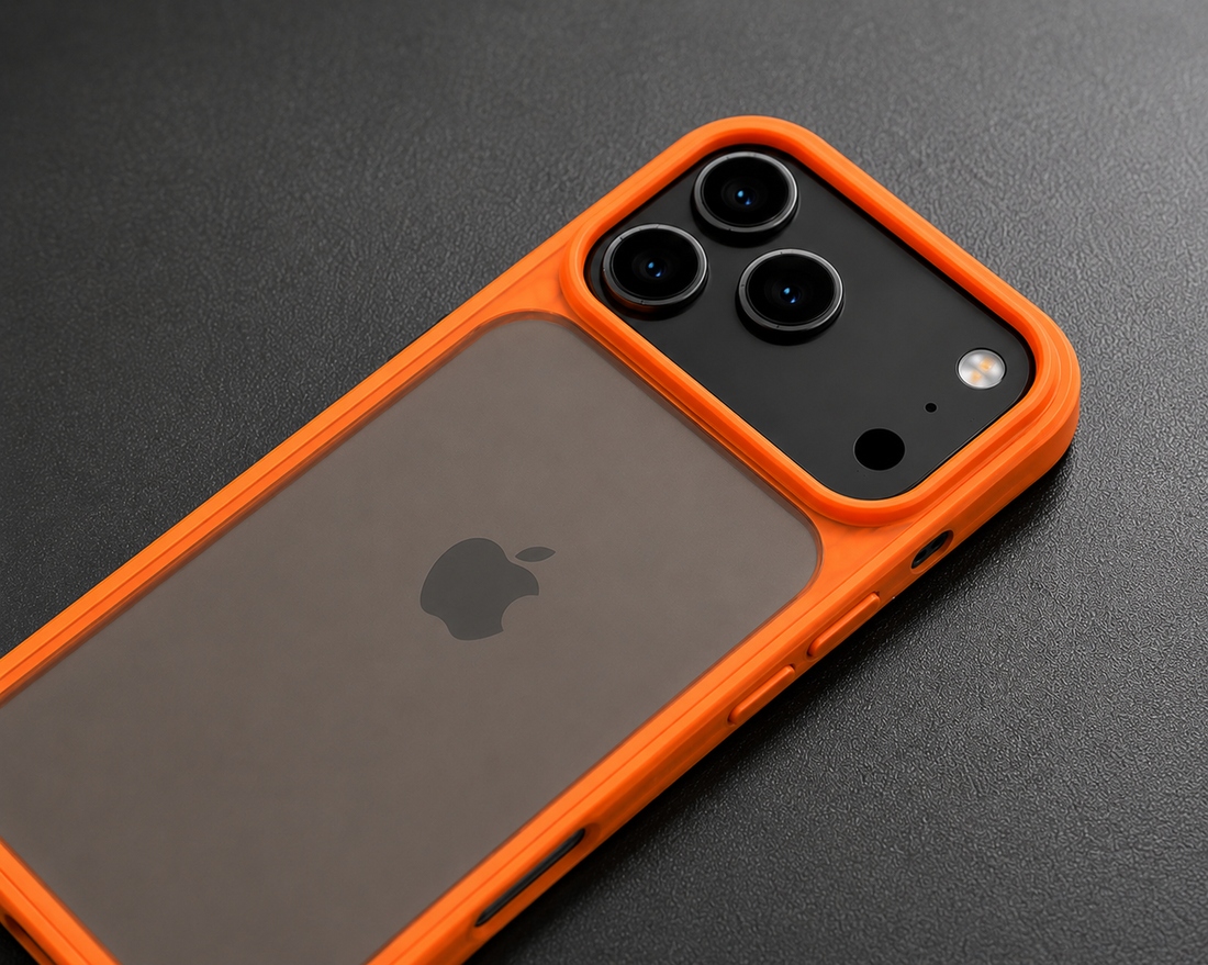 Coque iPhone 17 Pro orange PC TPU avec protection caméra