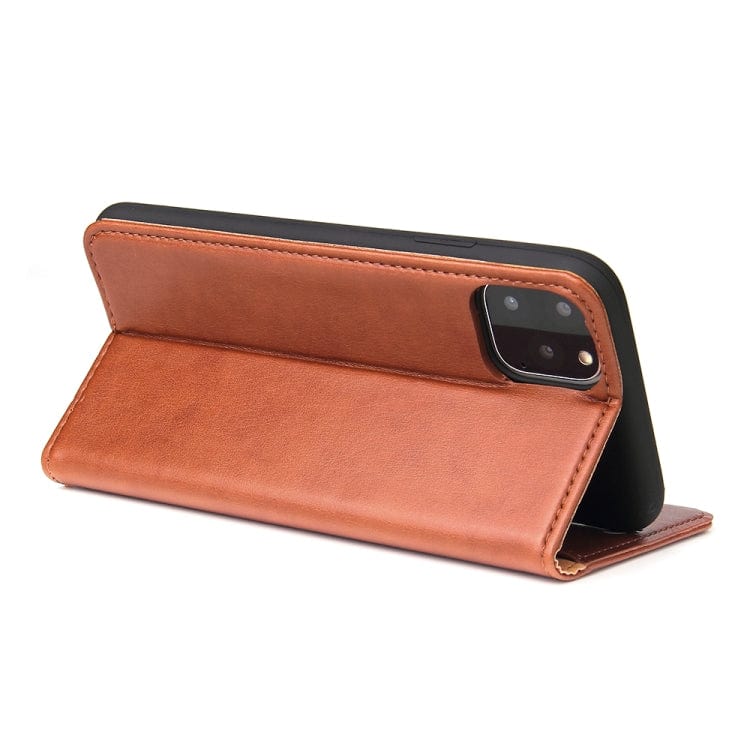 Étui en cuir marron à rabat horizontal avec support et fentes pour cartes iPhone 14 Pro