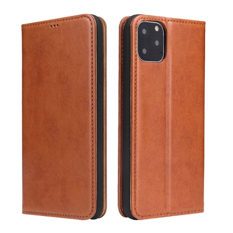 Étui en cuir marron à rabat horizontal avec support et fentes pour cartes iPhone 14 Pro