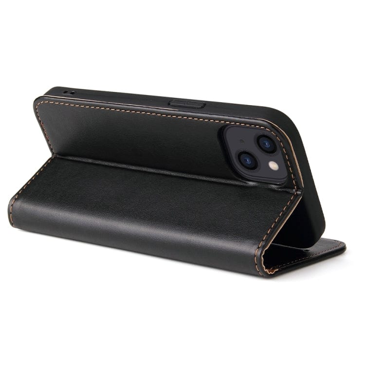 Étui en cuir noir à rabat horizontal avec support et fentes pour cartes iPhone 14 Plus
