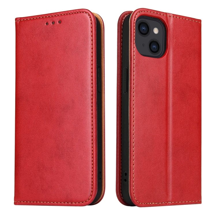 Étui en cuir rouge à rabat horizontal avec support et fentes pour cartes iPhone 14 Plus