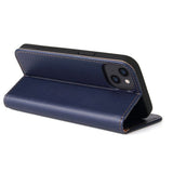 Étui en cuir bleu nuit à rabat horizontal avec support et fentes pour cartes iPhone 14