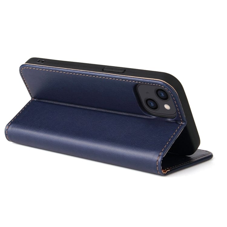 Étui en cuir bleu nuit à rabat horizontal avec support et fentes pour cartes iPhone 13 Mini