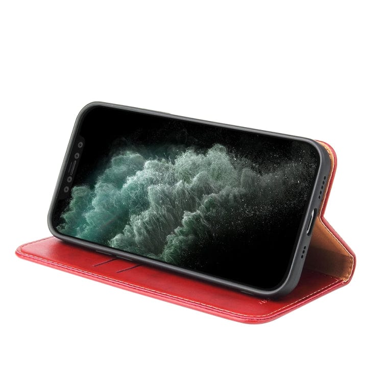 Étui en cuir rouge à rabat horizontal avec support et fentes pour cartes iPhone 12 Mini