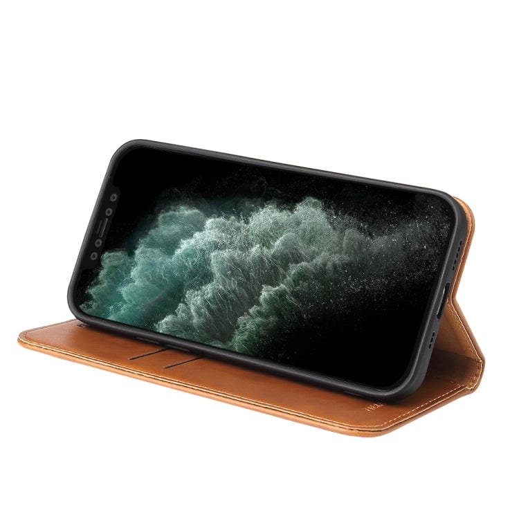 Étui en cuir marron à rabat horizontal avec support et fentes pour cartes iPhone 11