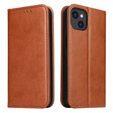 Étui en cuir marron à rabat horizontal avec support et fentes pour cartes iPhone 14