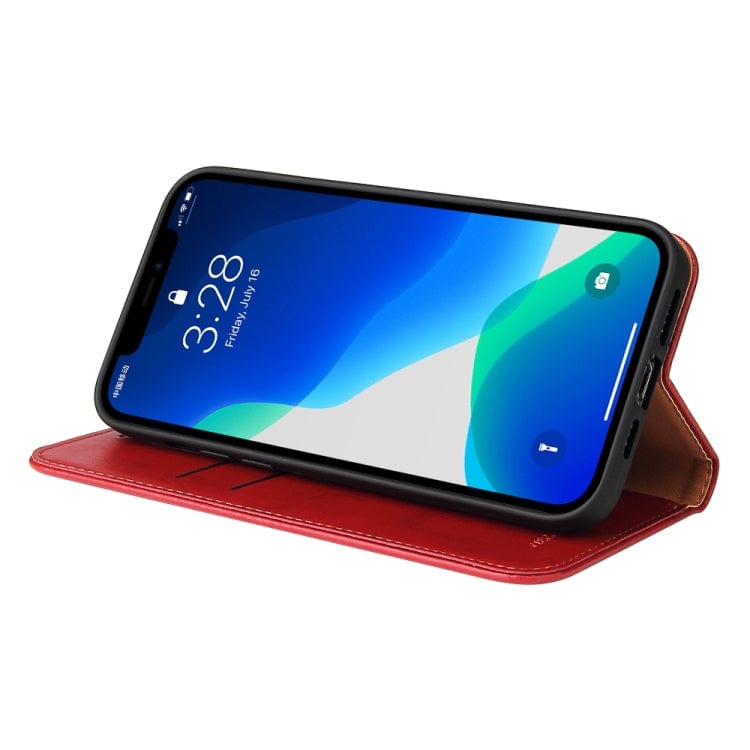 Étui en cuir rouge à rabat horizontal avec support et fentes pour cartes iPhone 12 Pro Max