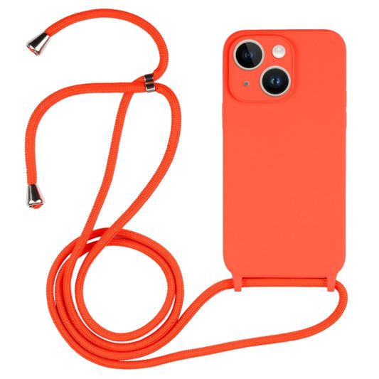 Coque en Silicone BeLace avec cordon bandoulière pour iPhone 15 Plus, Intérieur Microfibre - Orange
