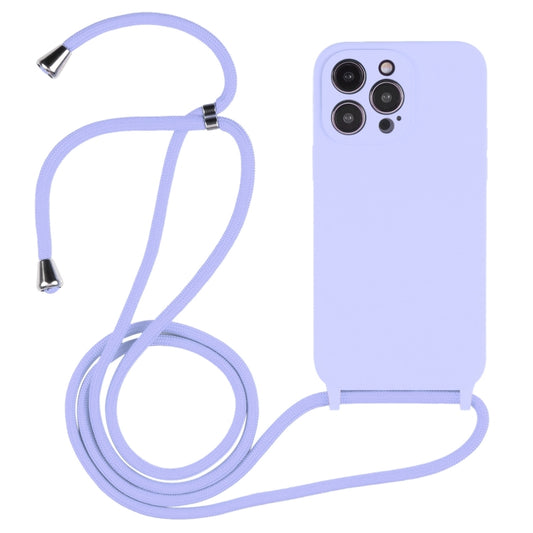 Housse de téléphone en silicone avec cordon lilas pour iPhone 15 Pro - ABYTONPHONE