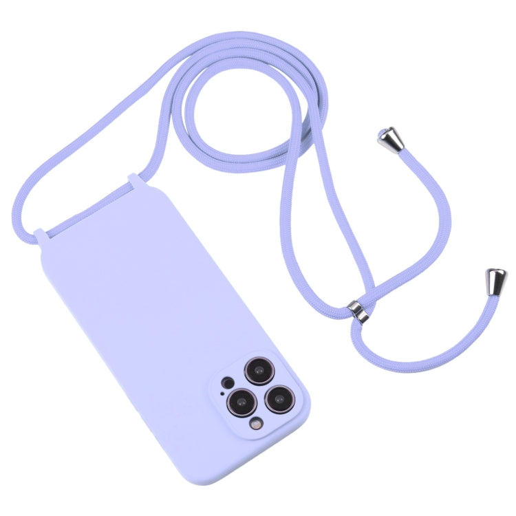 Housse de téléphone en silicone avec cordon lilas pour iPhone 15 Pro - ABYTONPHONE