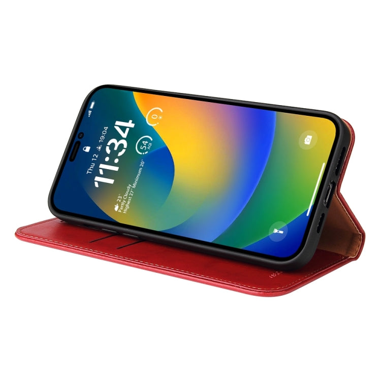 Étui en cuir rouge à rabat horizontal avec support et fentes pour cartes iPhone 15 Pro - ABYTONPHONE
