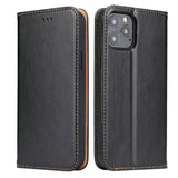 Étui en cuir noir à rabat horizontal avec support et fentes pour cartes iPhone 12 Pro Max