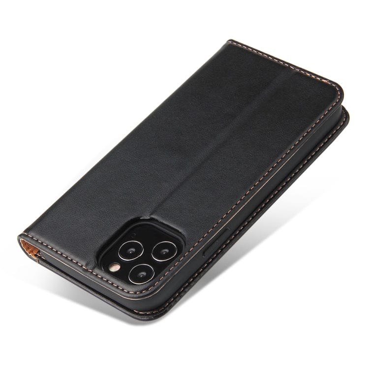 Étui en cuir noir à rabat horizontal avec support et fentes pour cartes iPhone 12 / 12 Pro