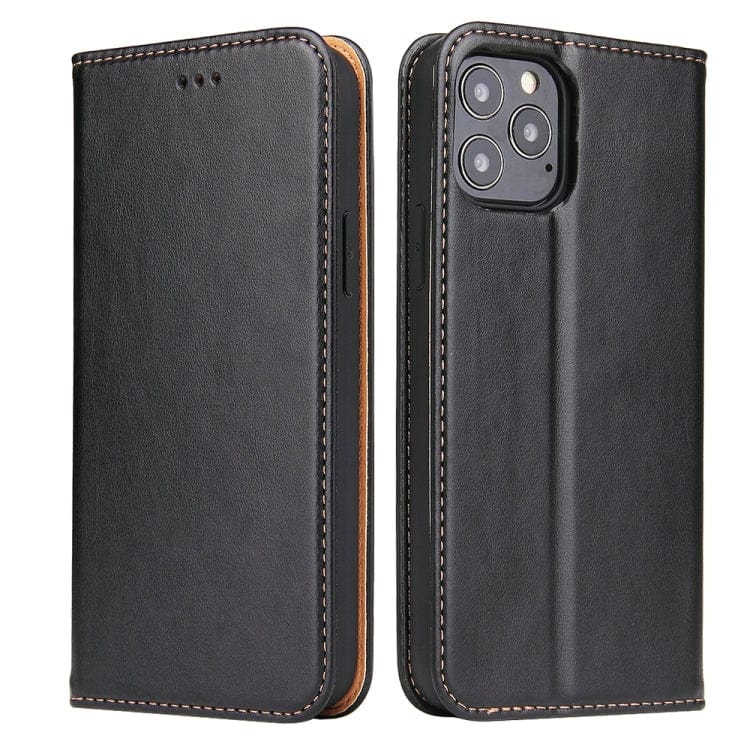 Étui en cuir noir à rabat horizontal avec support et fentes pour cartes iPhone 12 / 12 Pro