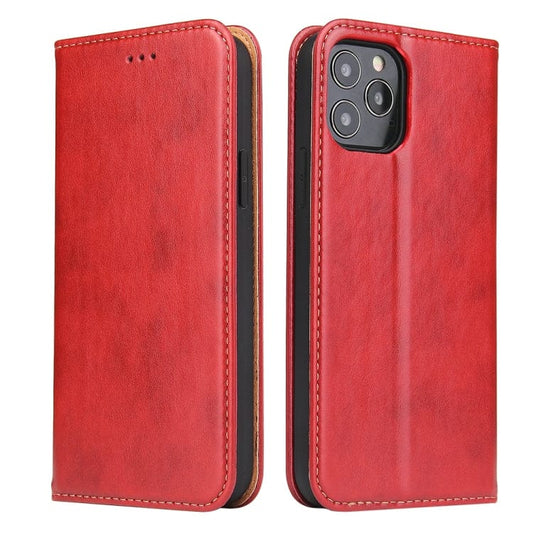 Étui en cuir rouge à rabat horizontal avec support et fentes pour cartes iPhone 12 / 12 Pro