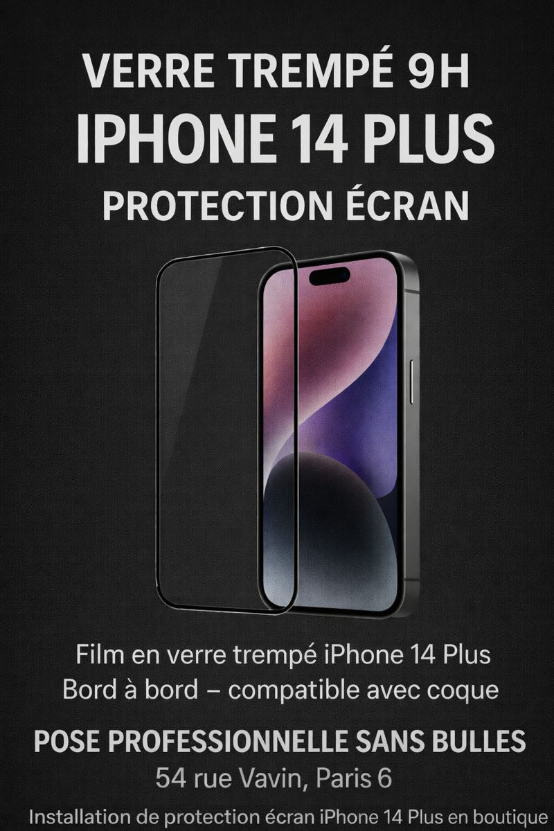 Protection écran verre trempé iPhone 14 Plus avec pose gratuite sans bulle chez Abytonphone Paris 6