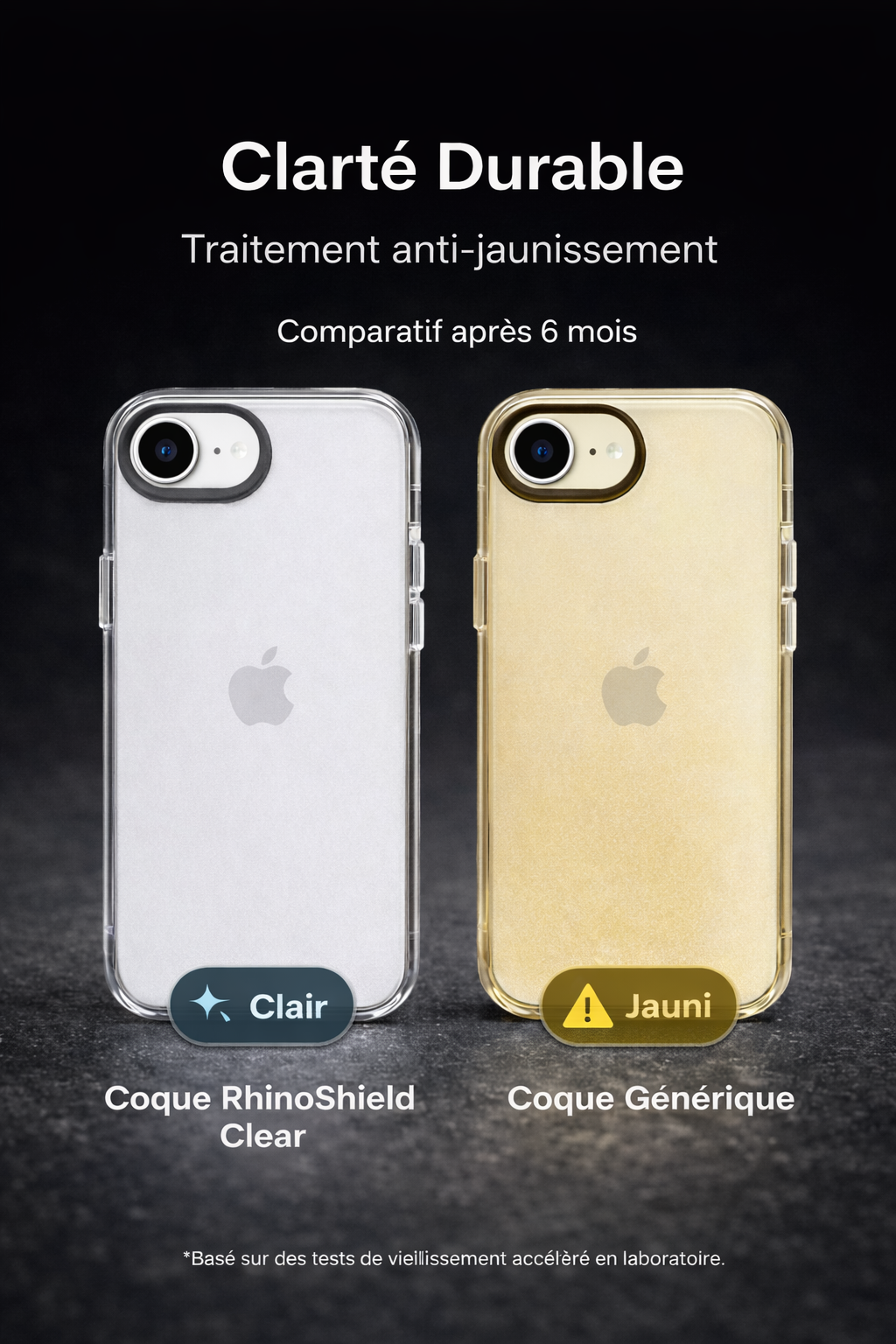 Coque transparente RhinoShield Clear pour iPhone 16e avec technologie anti-jaunissement et clarté durable