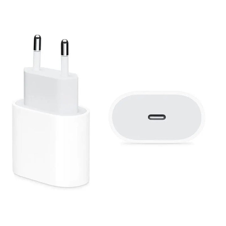 Chargeur secteur Apple USB-C 20W blanc compact pour iPhone et iPad.
