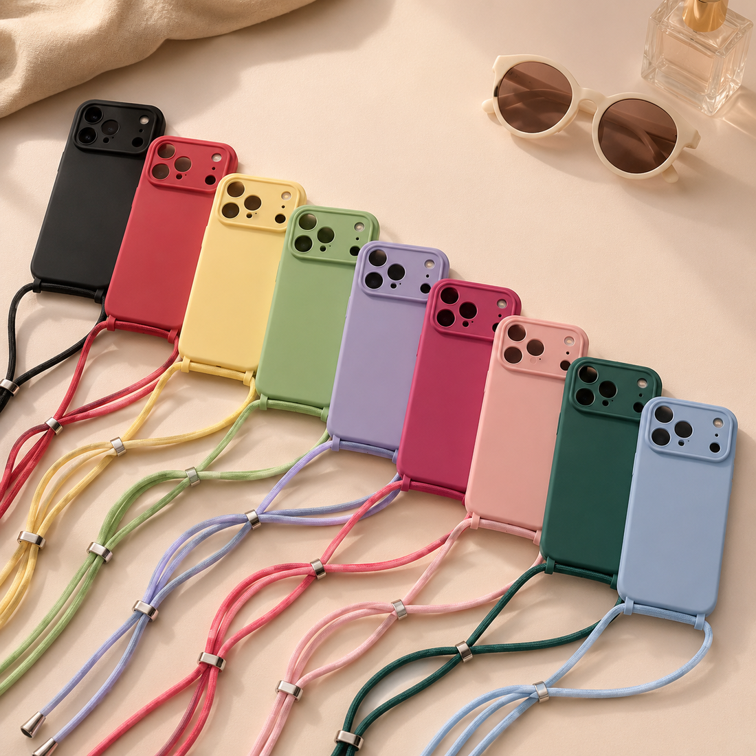 Collection de coques silicone iPhone 17 Pro avec cordon amovible en 9 coloris