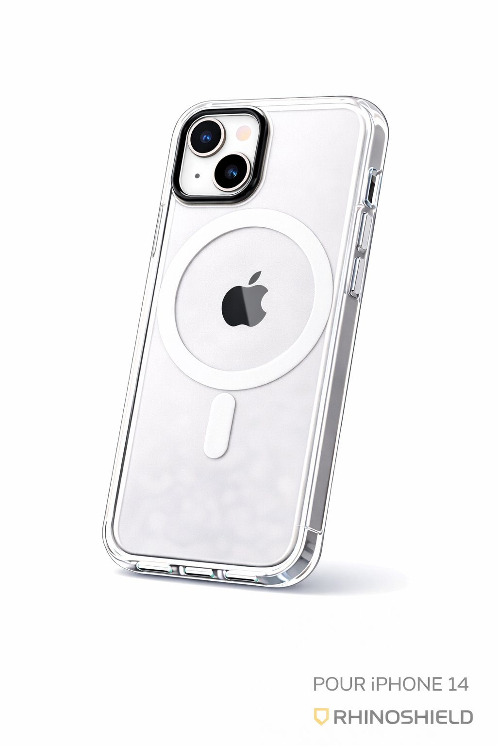 Coque transparente Clear MagSafe pour iPhone 14 Rhinoshield vue produit sur fond blanc