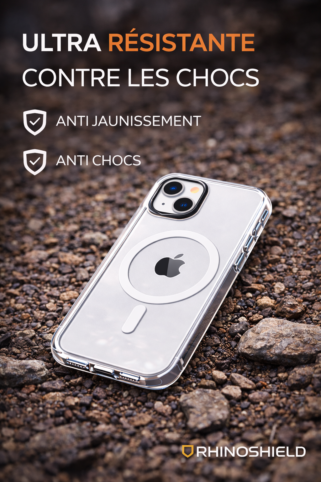 Coque transparente Clear MagSafe pour iPhone 14 Rhinoshield résistante aux chocs
