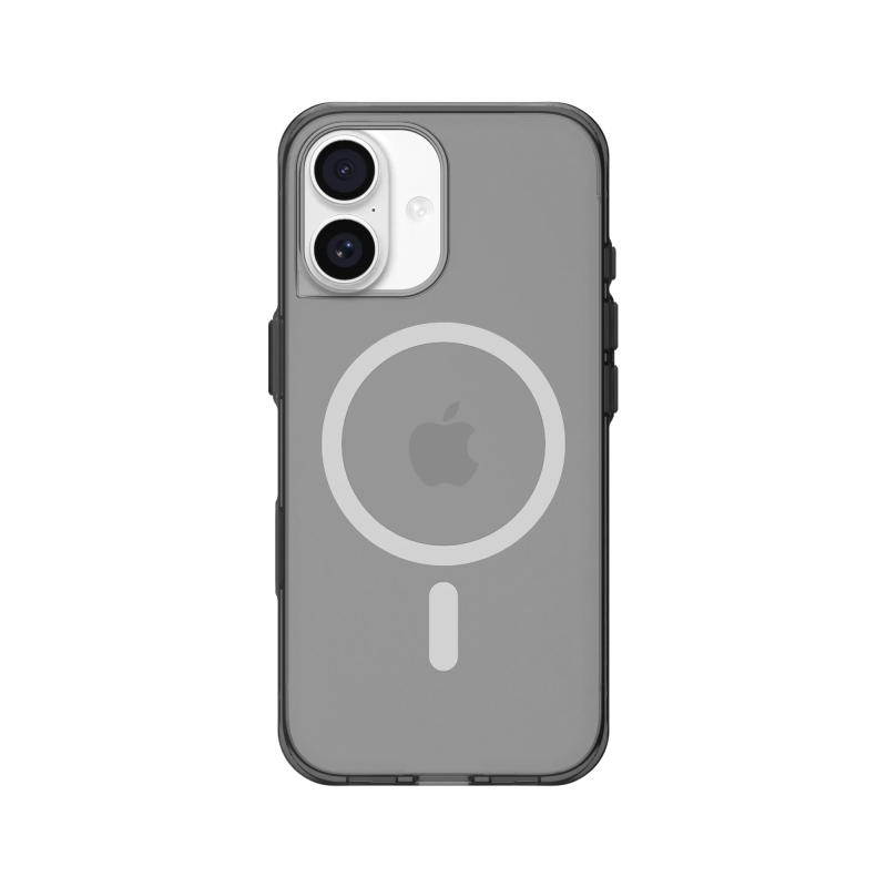 Photo de la Coque RhinoShield Clear Teintée Noir Qwartz, compatible MagSafe, installée sur un iPhone 17
