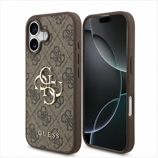 Coque Guess 4G Big Metal Logo iPhone 17 marron vue principale