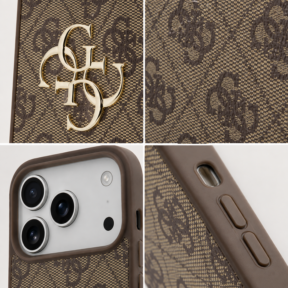Coque Guess 4G Big Metal Logo iPhone 17 Pro Max marron détails logo et finition
