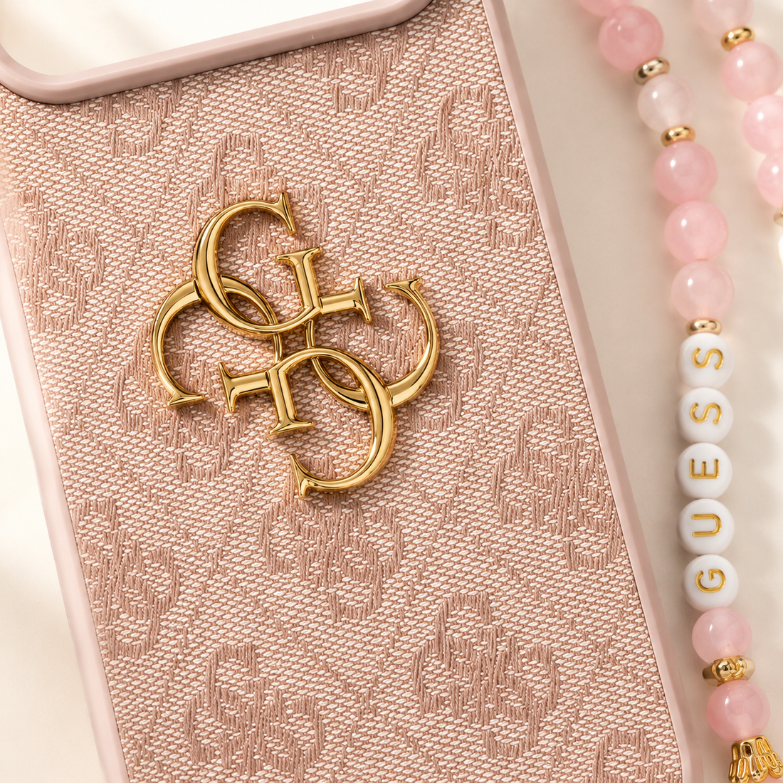 Coque Guess iPhone 17 Pro Max 4G Classic Logo avec Sangle – Rose