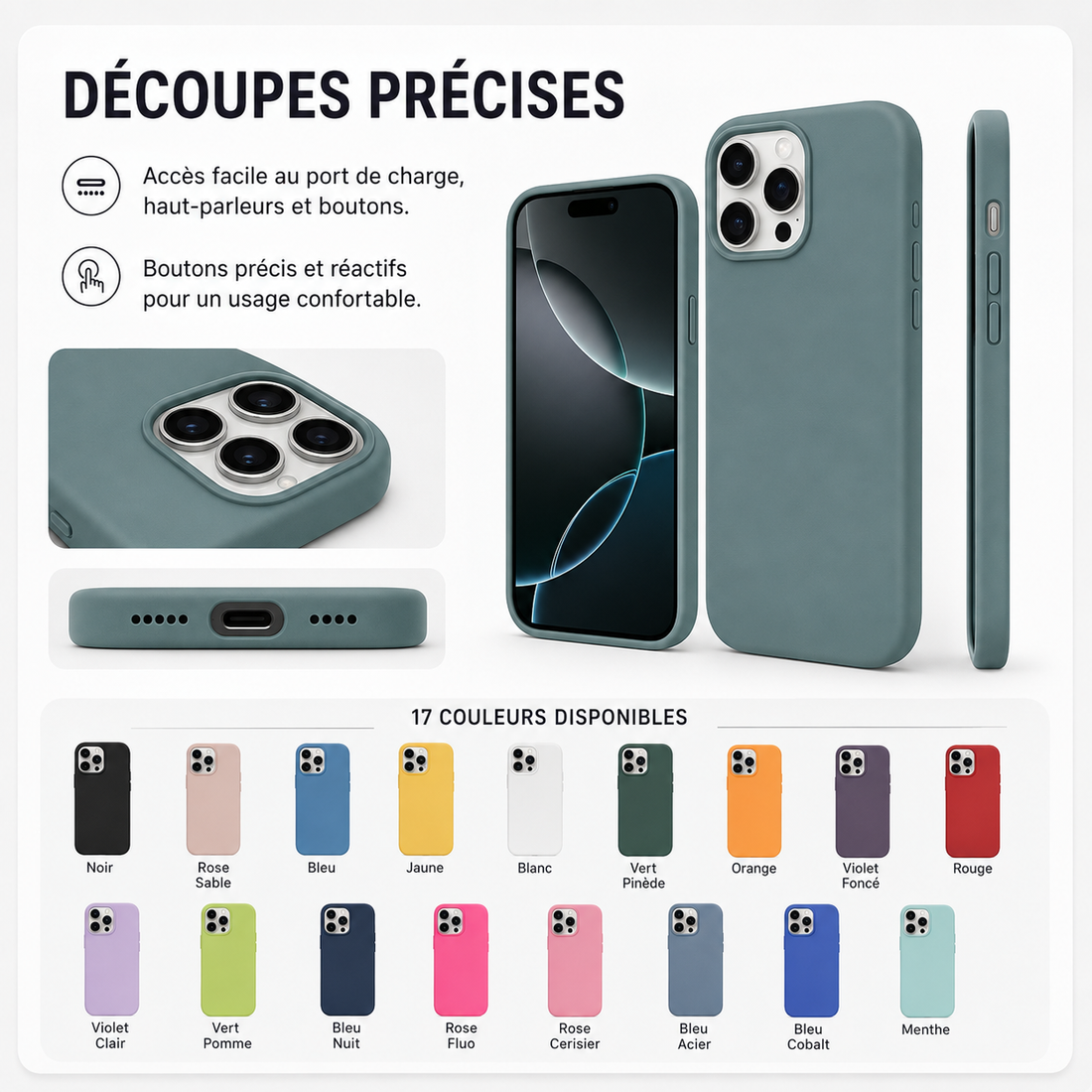 Coque iPhone 16 Pro Max BeColor - découpes précises et 17 coloris