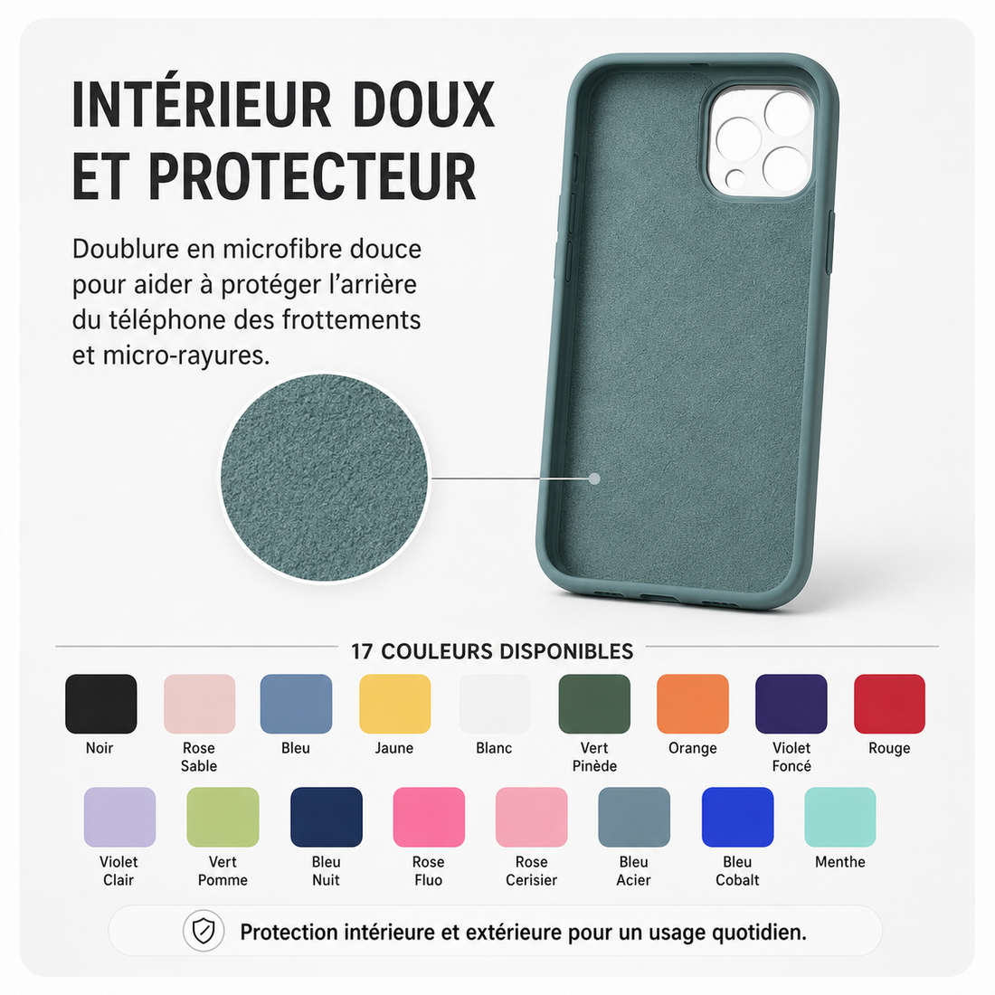 Coque iPhone 16 Pro Max BeColor - intérieur doux en microfibre et 17 coloris