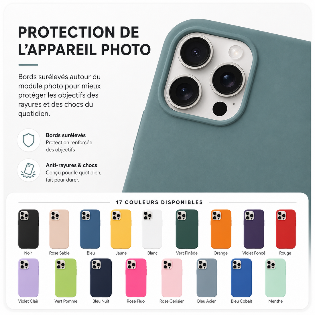 Coque iPhone 16 Pro Max BeColor - protection de l’appareil photo et 17 coloris