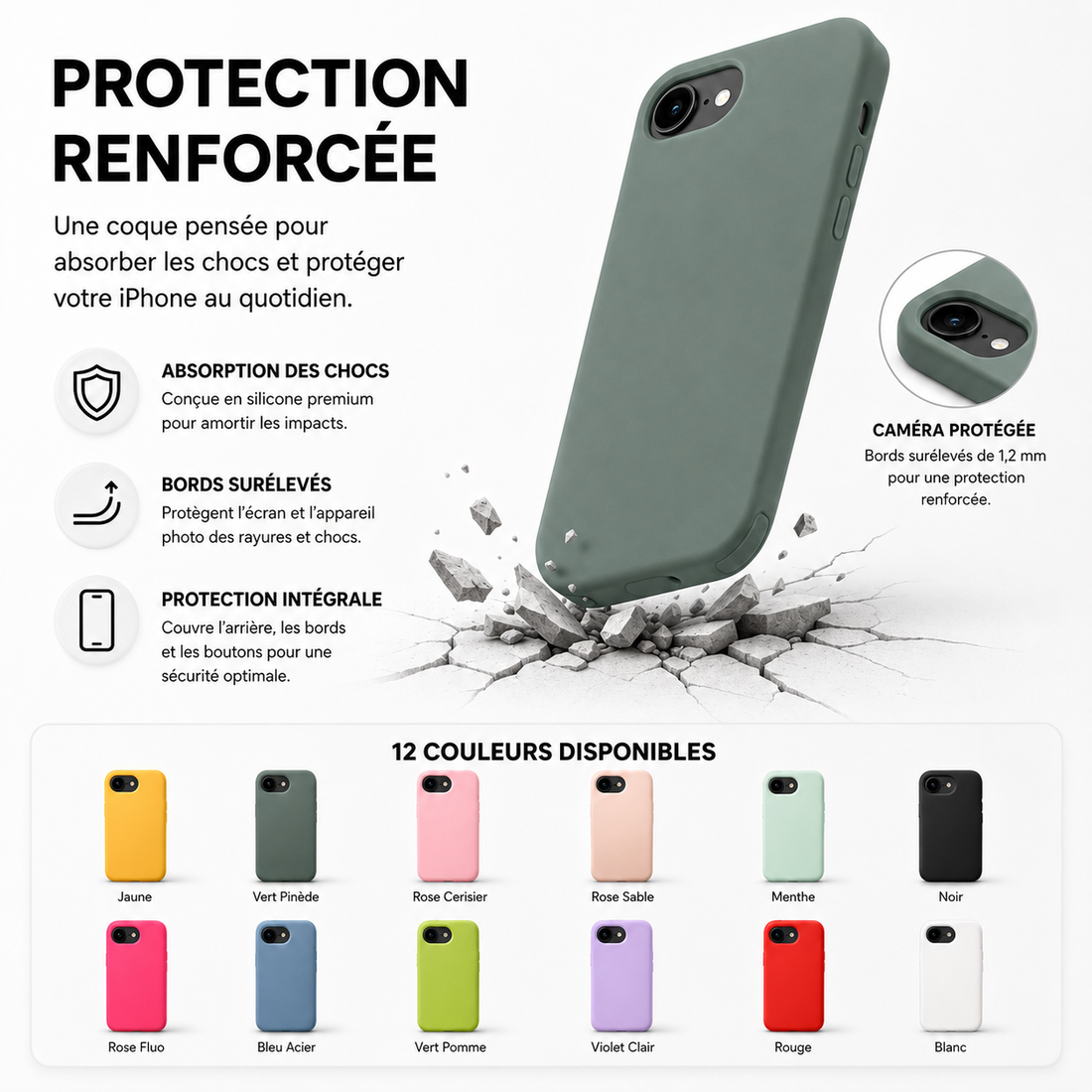 Coque silicone iPhone 16e et 17e Soft Touch avec protection antichoc renforcée