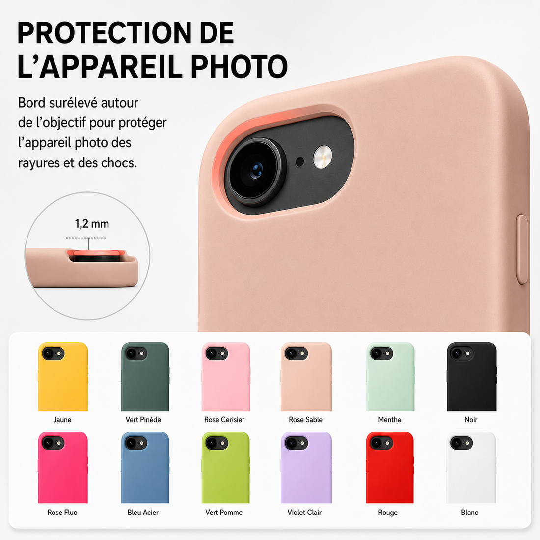 Coque iPhone 16e et 17e Soft Touch avec protection surélevée de l’appareil photo