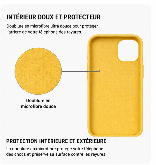 Coque iPhone 16e Silicone Anti-Choc Soft Touch Jaune - intérieur doux en microfibre