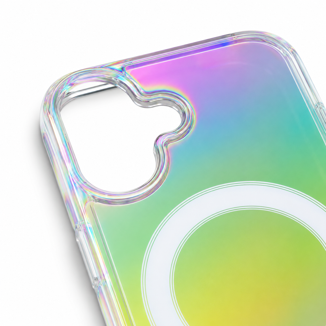 Détail caméra de la coque iPhone 17 MagSafe arc-en-ciel