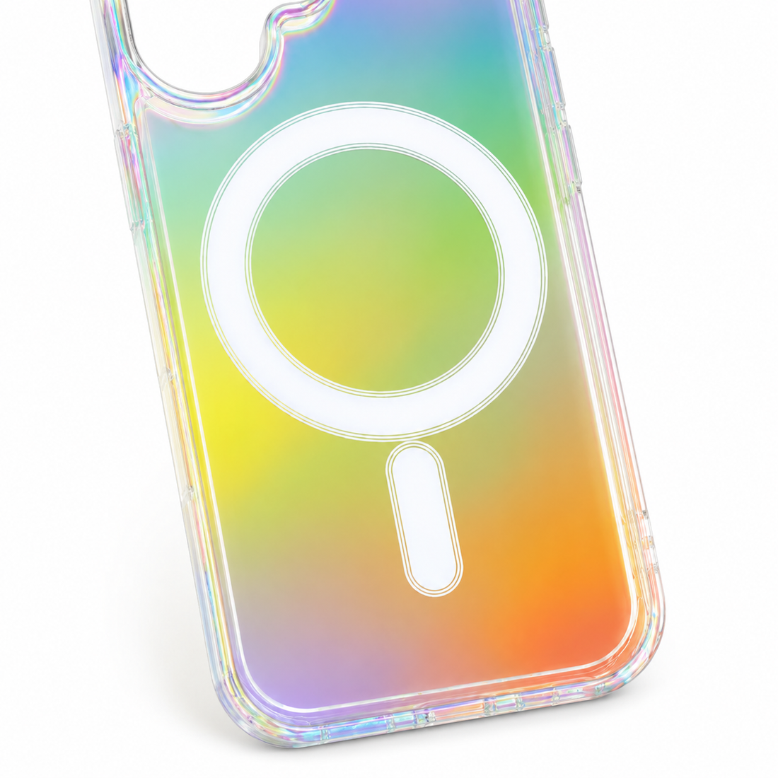 Détail MagSafe de la coque iPhone 17 arc-en-ciel