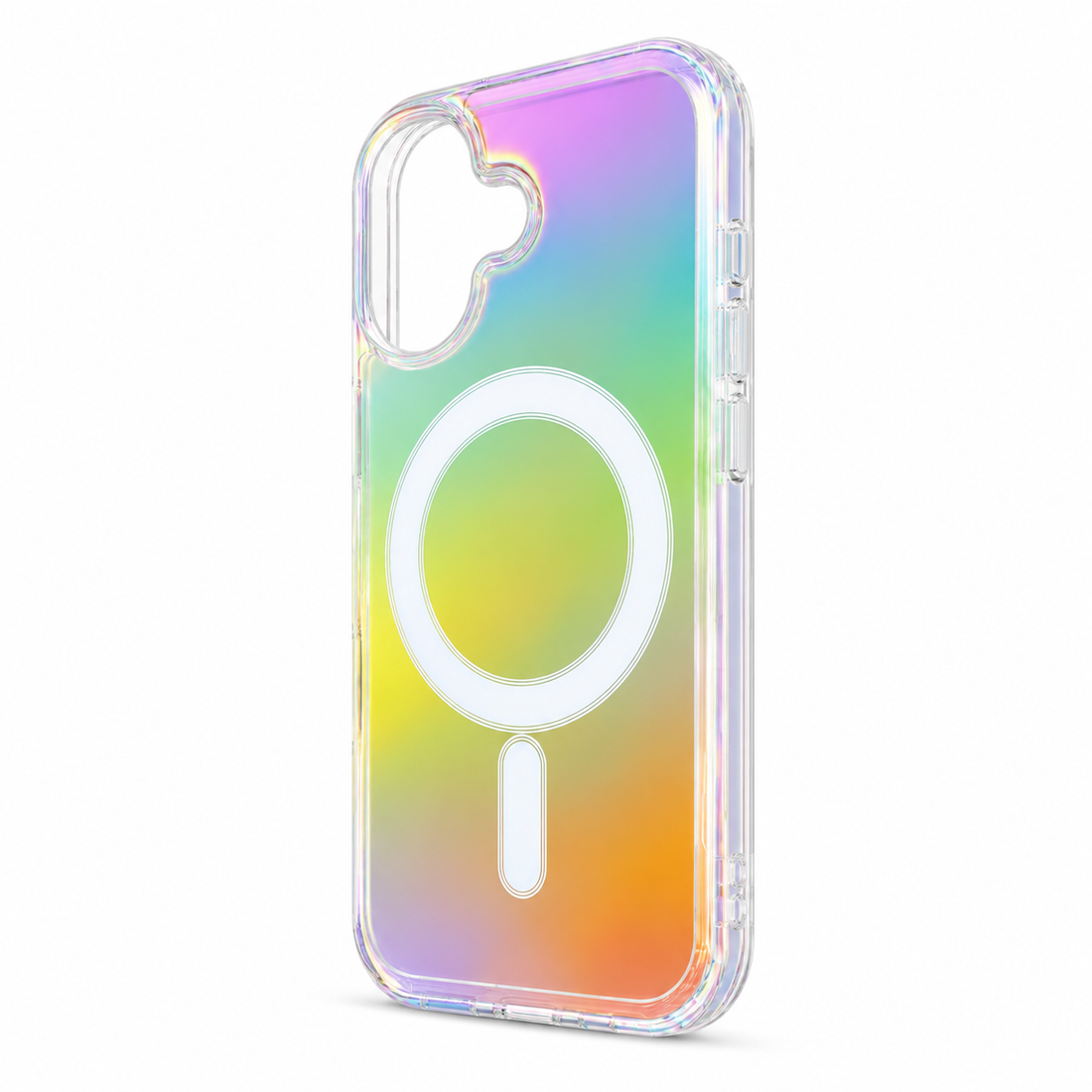 Coque iPhone 17 MagSafe arc-en-ciel vue en angle